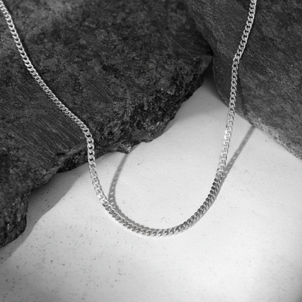 Silver Curb Interlock Chain For Him