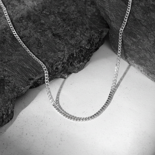 Silver Curb Interlock Chain For Him