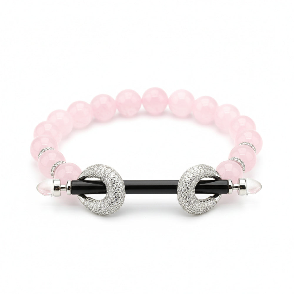 Silver Elastic Cord Rose Bead Bracelet