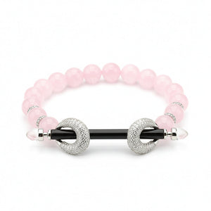 Silver Elastic Cord Rose Bead Bracelet