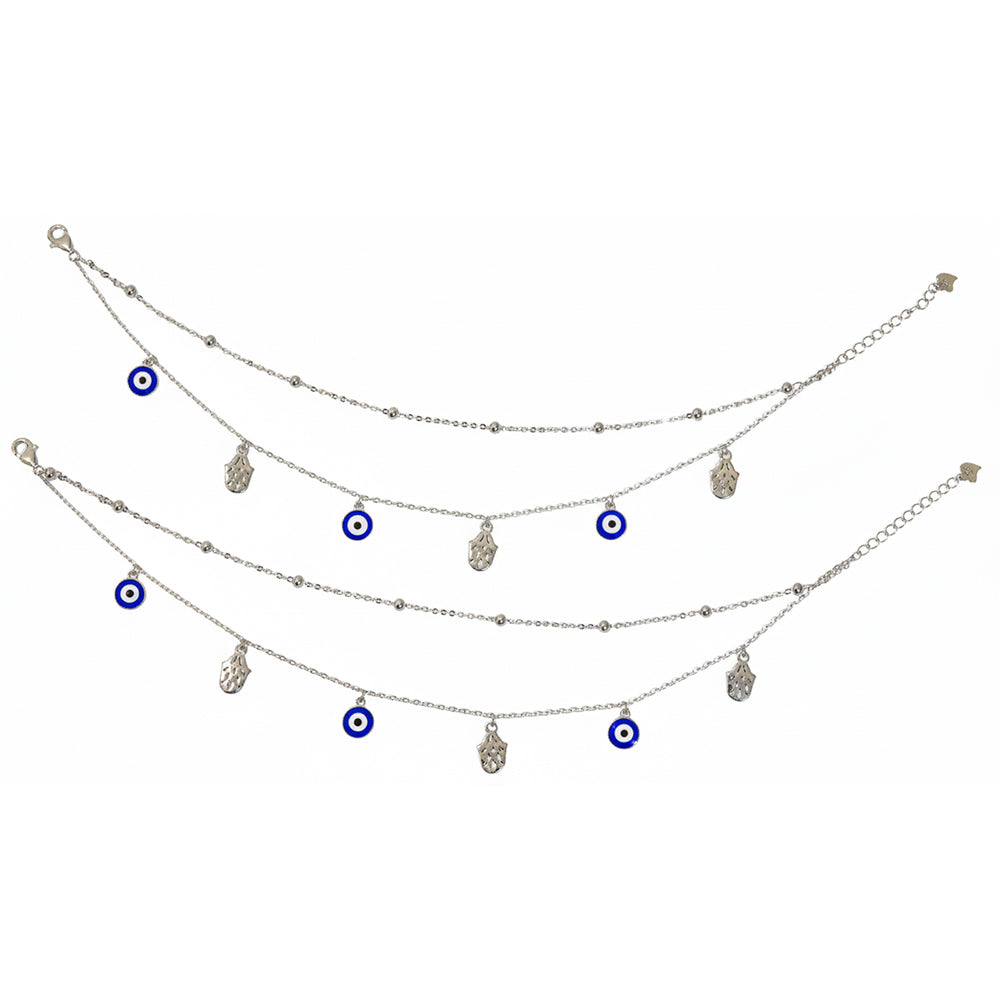 Silver Fancy Evil eye protection Double layered Anklet