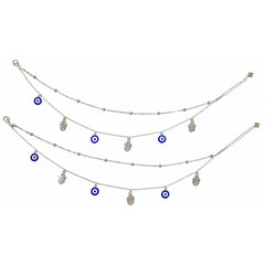 Silver Fancy Evil eye protection Double layered Anklet