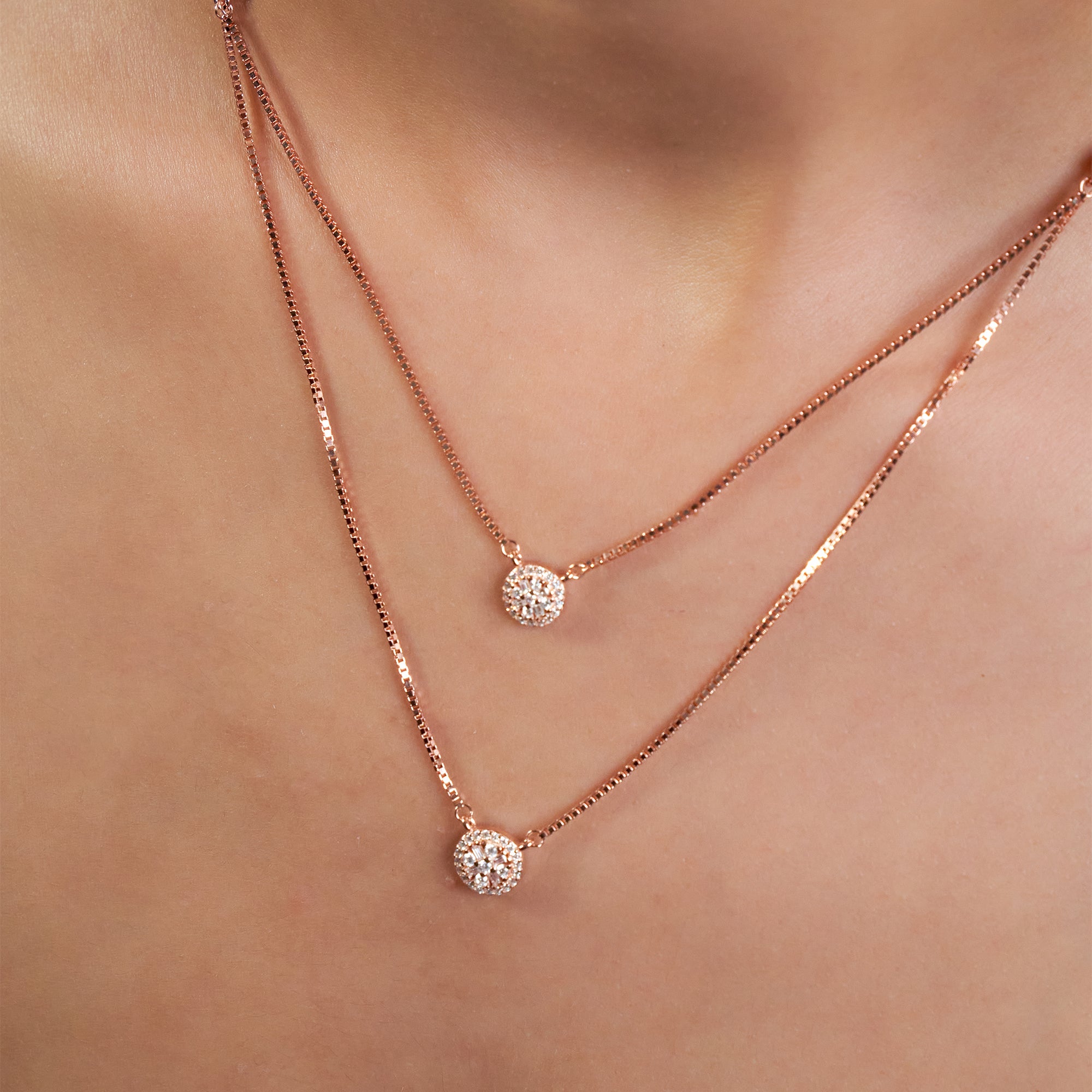 925 silver Rose gold Layered Necklace set with Earrings