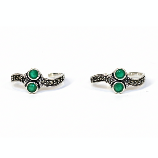Silver Garland Green Toe Ring