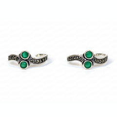 Silver Garland Green Toe Ring
