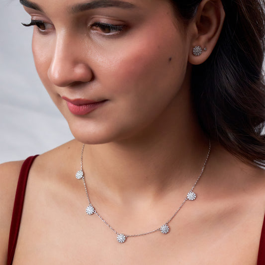 Silver Snowflake Cluster Necklace Set