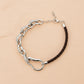 925 Silver Pave Link & Braided Leather Statement Bracelet