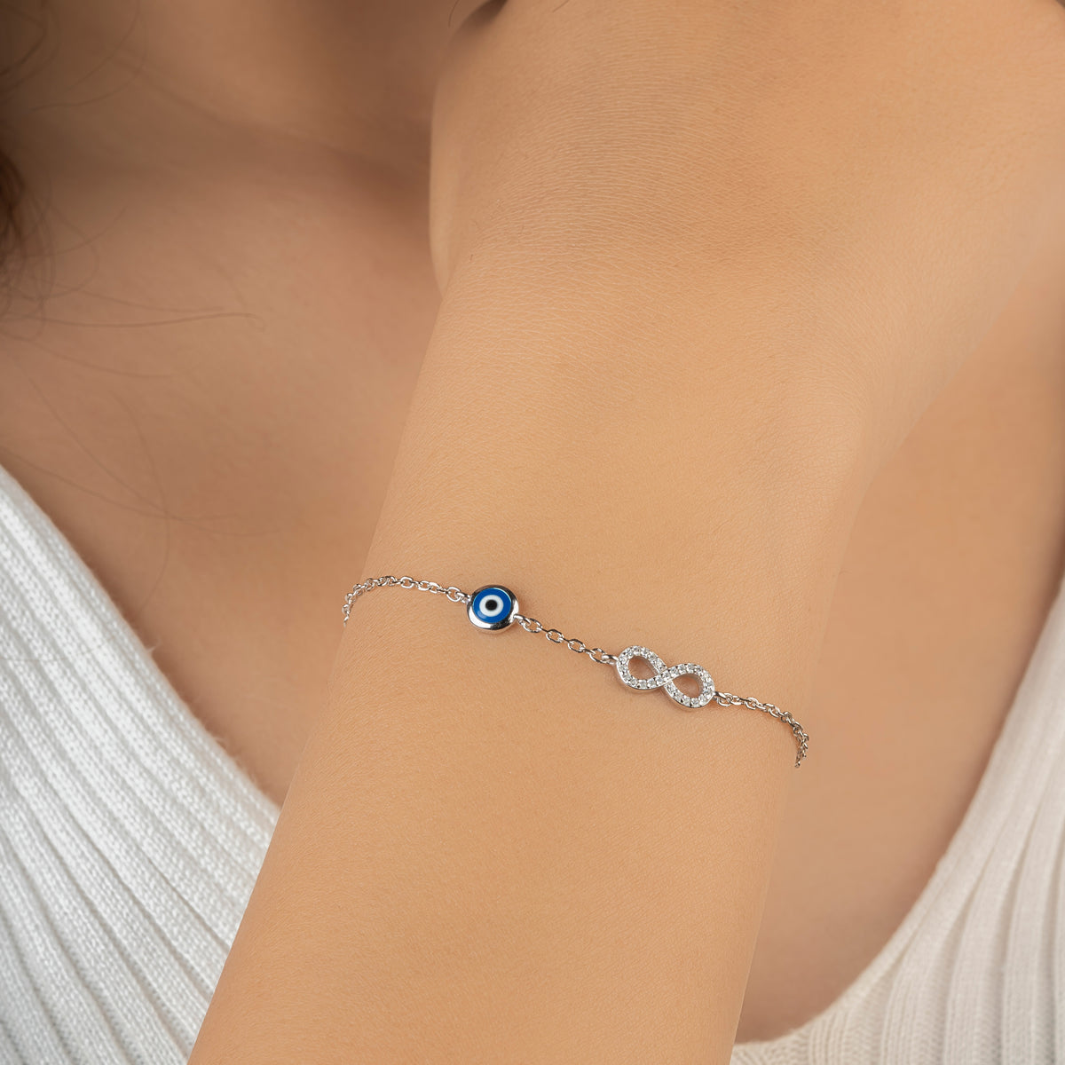 Pure Silver Infinite Protection Evil Eye Bracelet