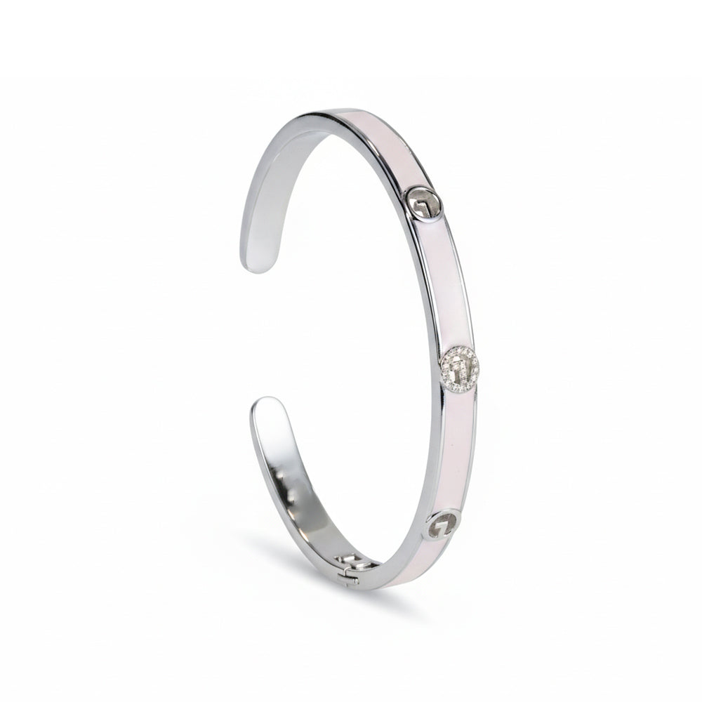 Silver Pink Enamel Open Bracelet