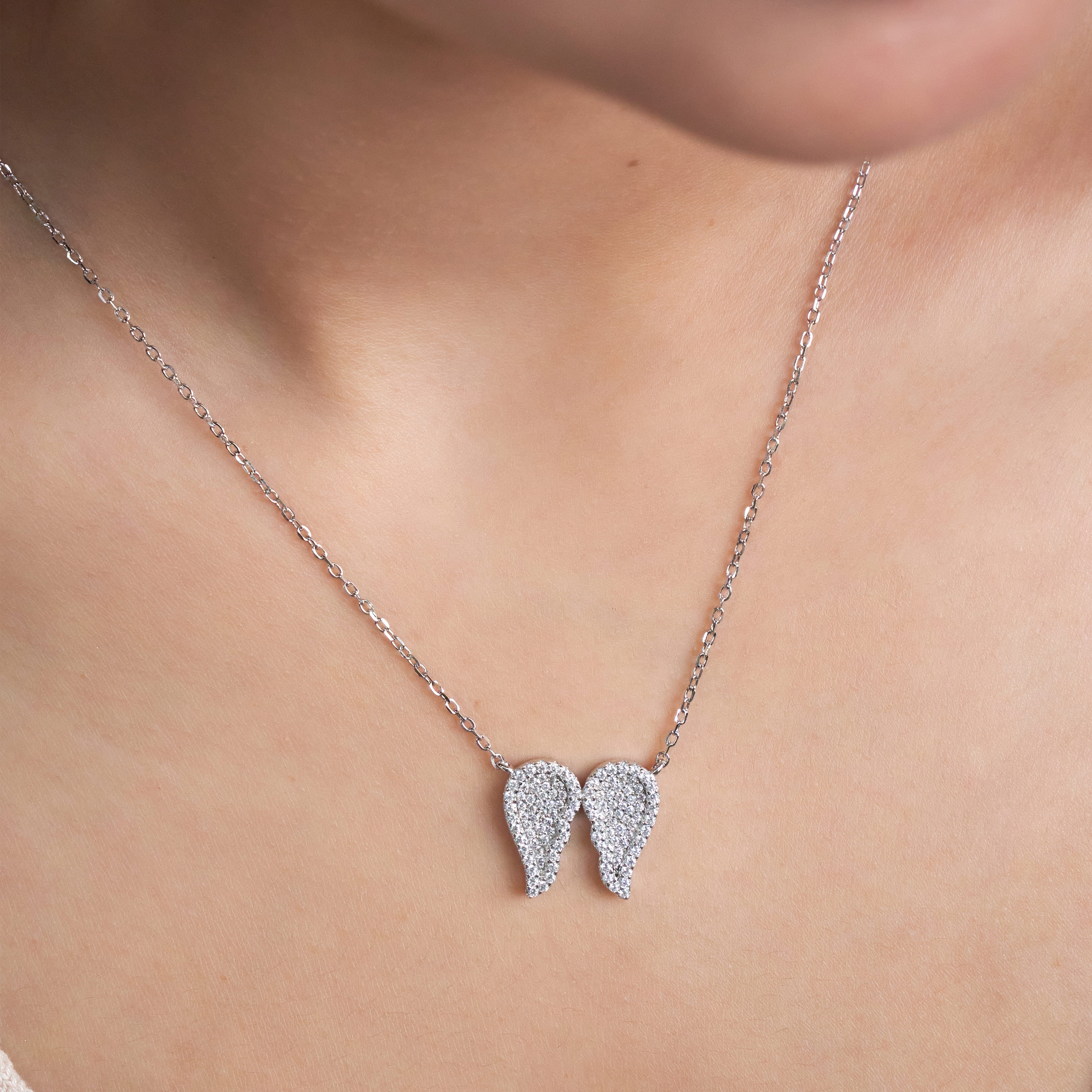 Silver Sparkling guardian angel wings chain pendant for her