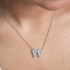 Silver Sparkling guardian angel wings chain pendant for her