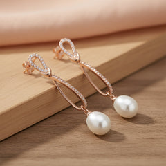 Rose Gold Knot Pearl Earrings