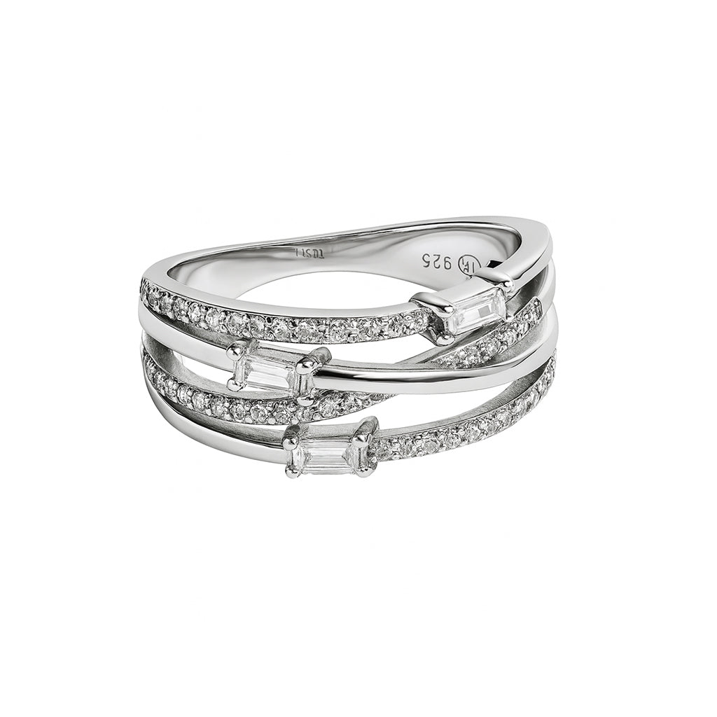Silver Halo Baguette Ring