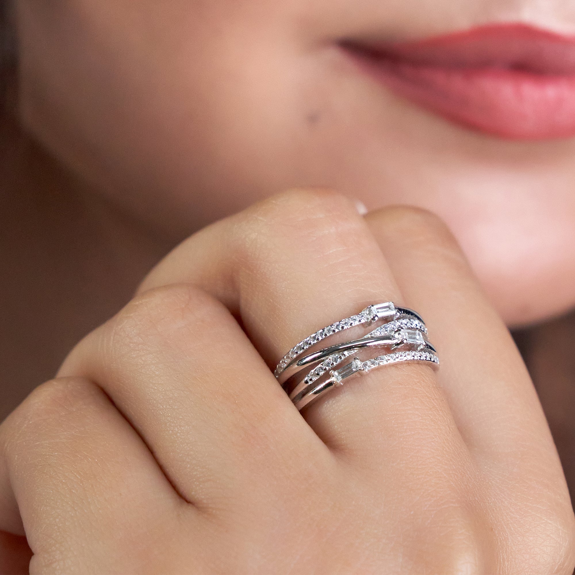Silver Halo Baguette Ring