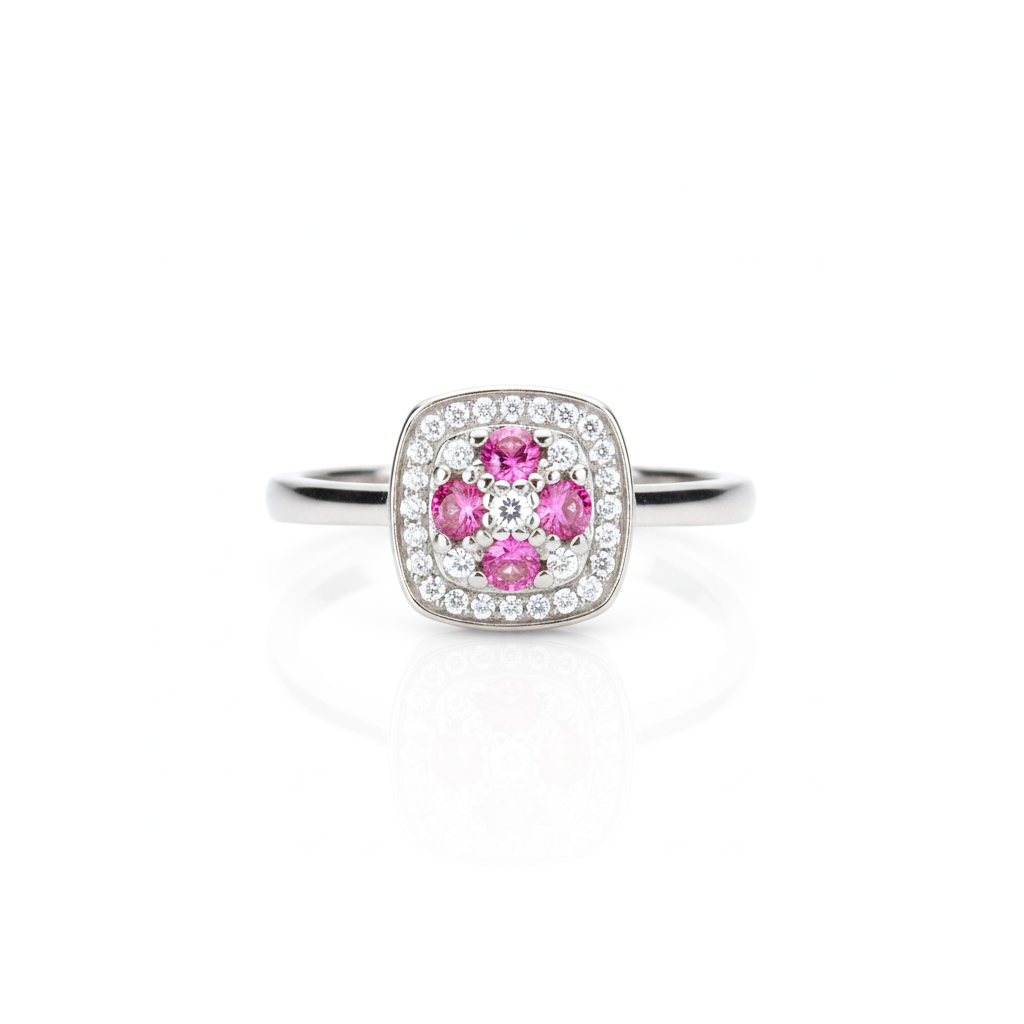 Silver Wild Rose Baguette Halo Ring For Her