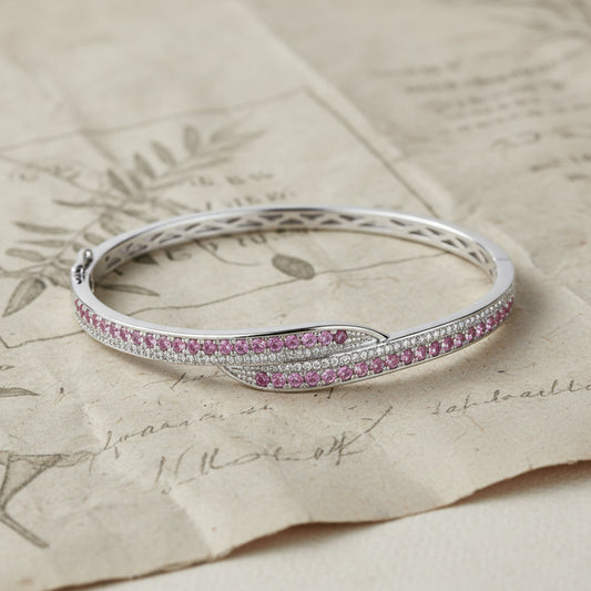 Silver Pave Ribbon Pink Bracelet For Her