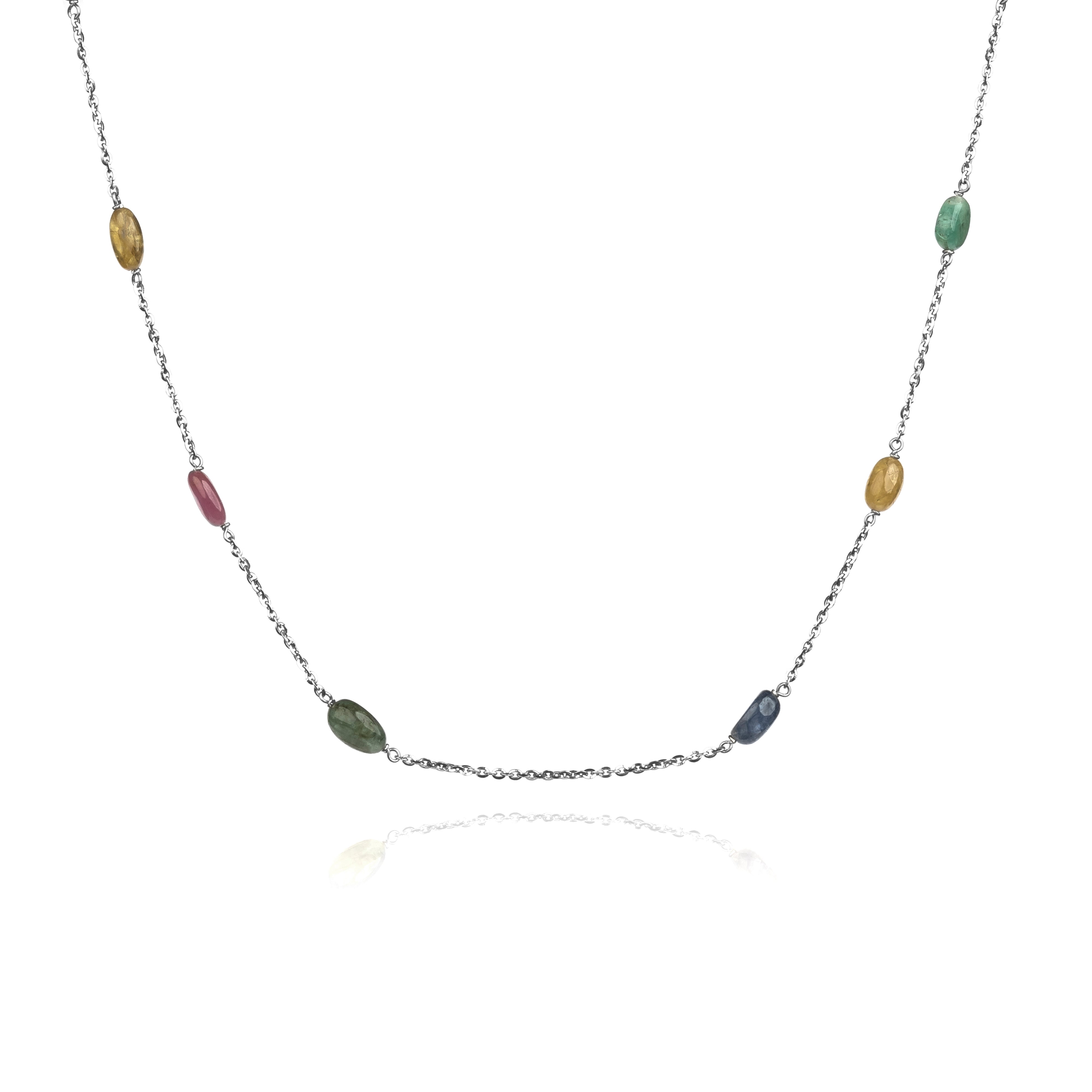 Radiant Multicolored Gemstone Sterling Silver Chain
