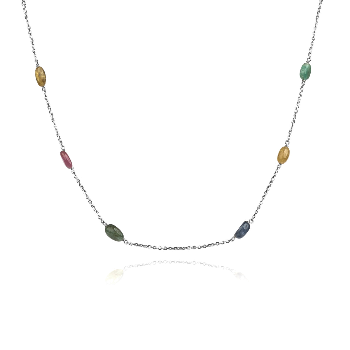 Radiant Multicolored Gemstone Sterling Silver Chain
