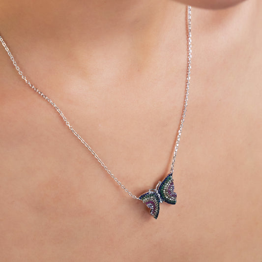 Silver Vibrant Multi Colour Pendant Set