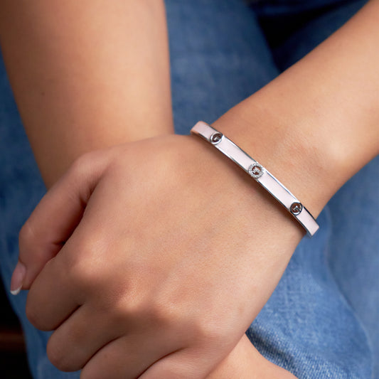 Silver Pink Enamel Open Bracelet