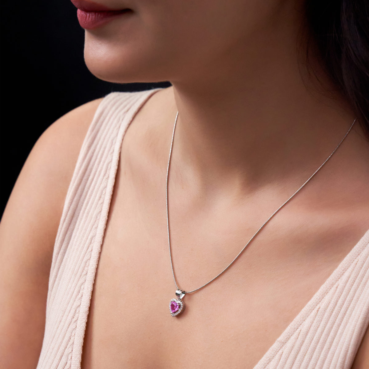 Silver Cute Pink Hearted Pendant Set for her