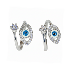 Silver Evil Eye & CZ Solitaire Toe Ring