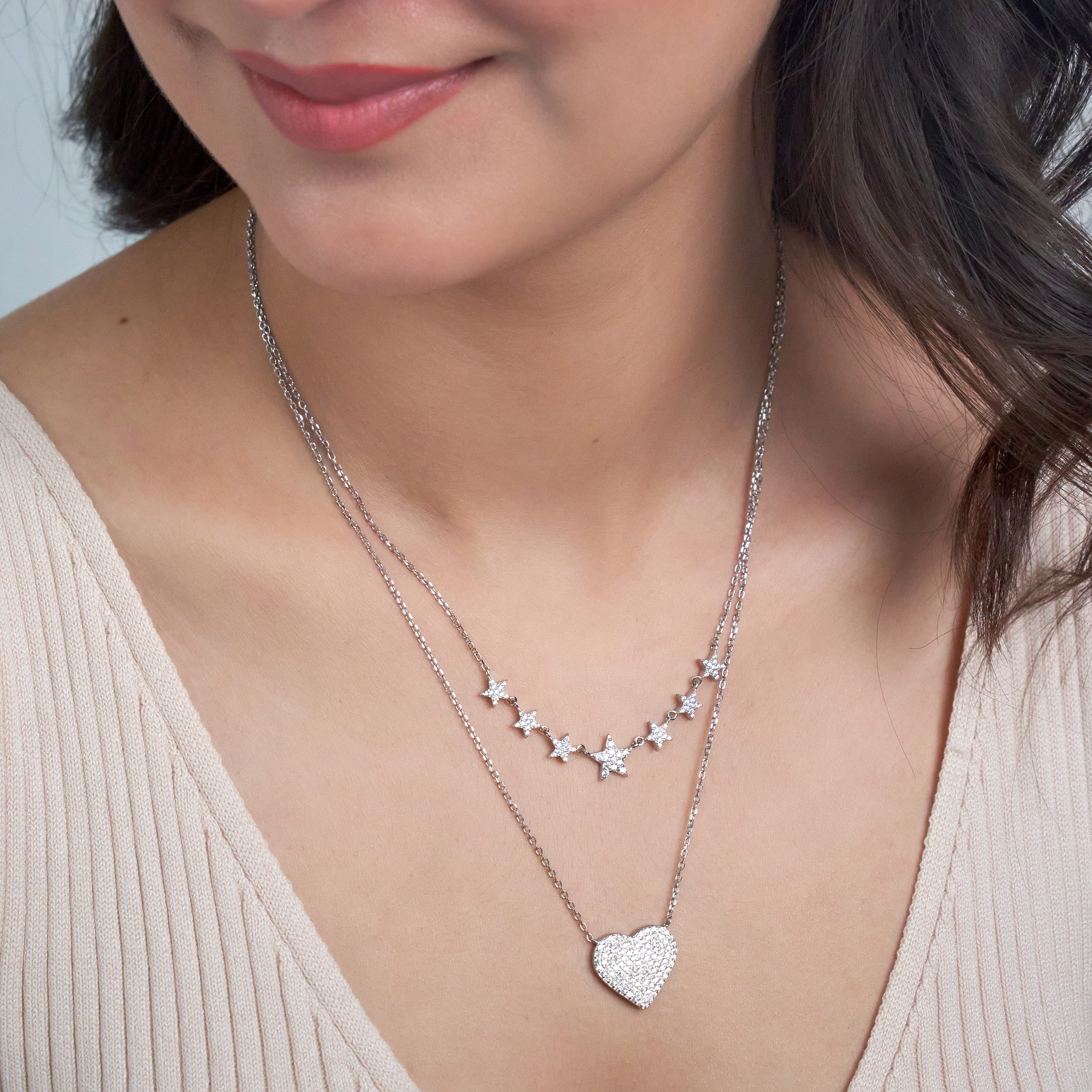 Silver Celestial Heart Double Layer Set