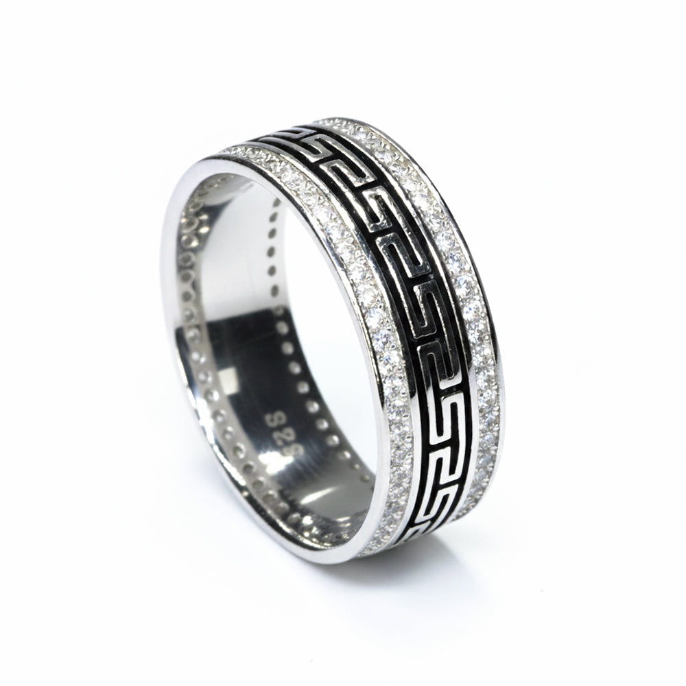 Sterling Silver Greek Key Meander Band Ring for him