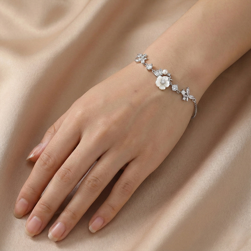 Silver Cute Whimsical Flower and Butterfly Bracelet for her