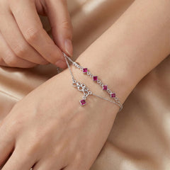 Silver Pink Double Layered Charm Bracelet with Infinity Knot