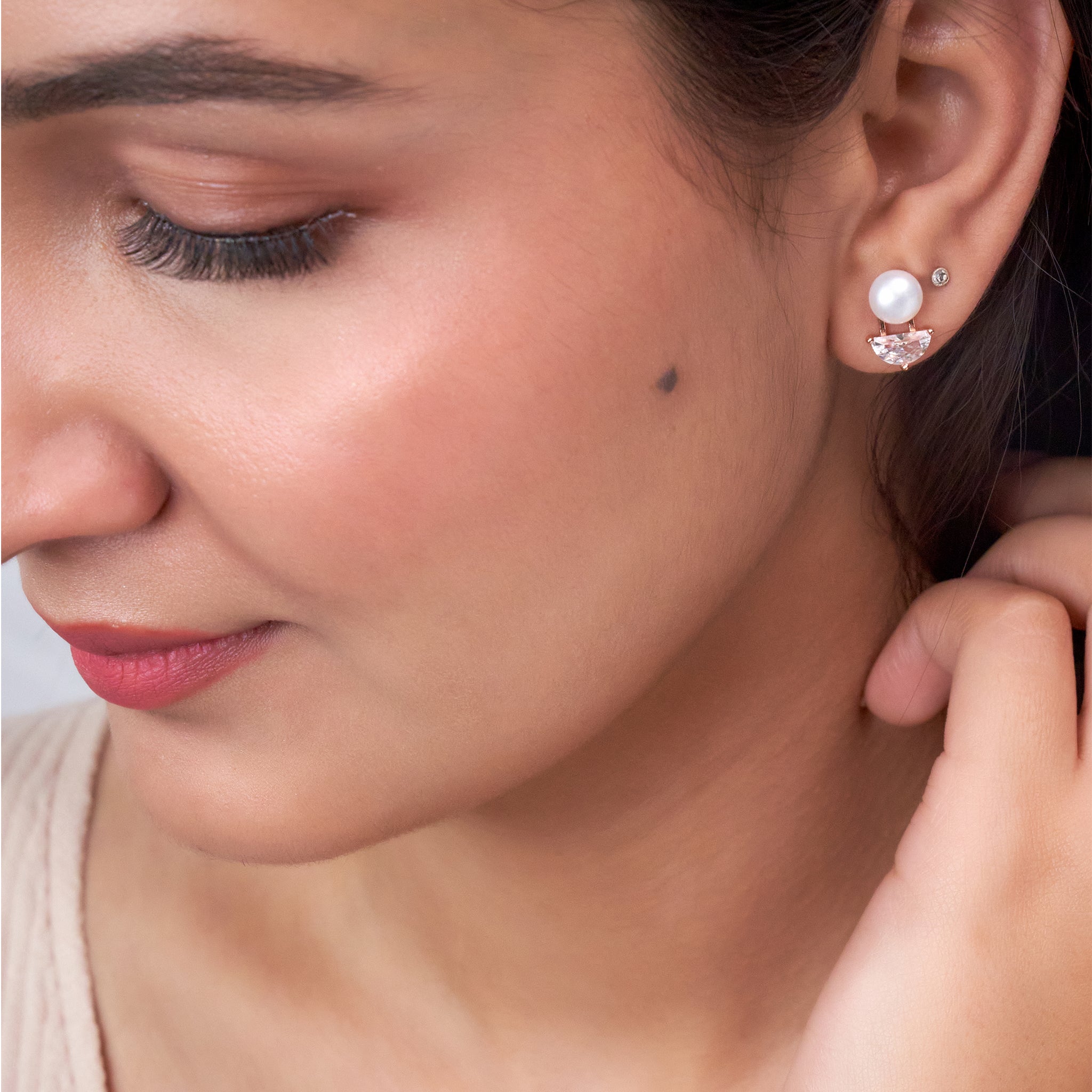 Rose Gold Chic Pearl Drop Studs