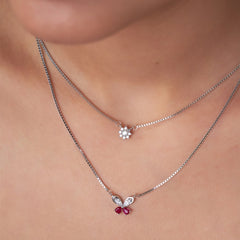Silver Dainty Butterfly & Starburst Pendant Set