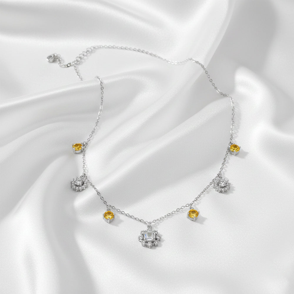 Silver Sparkling Yellow stone Winter Princess necklace