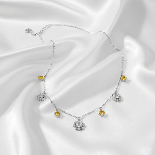 Silver Sparkling Yellow stone Winter Princess necklace