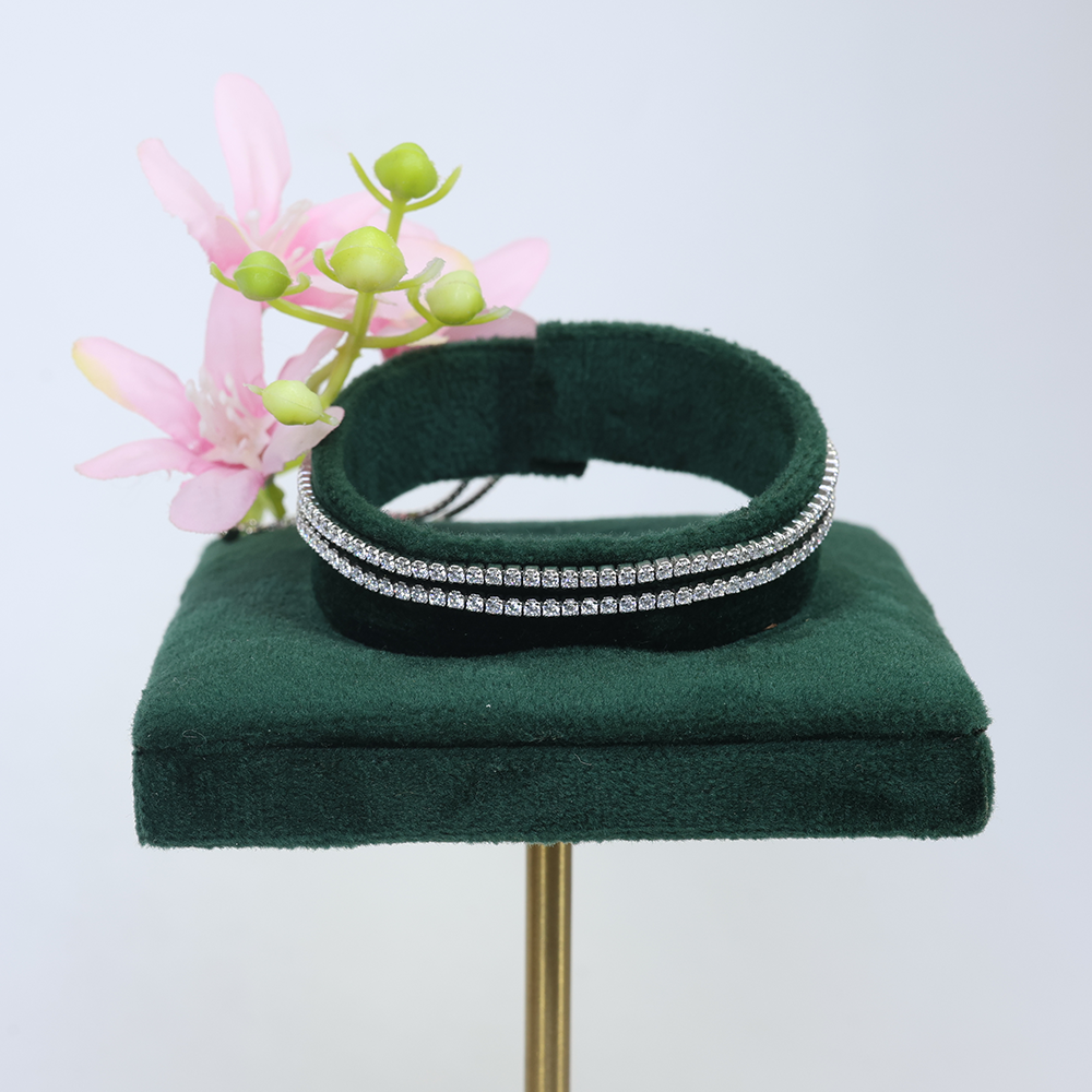 Silver Dual Row Crystal Chain Bracelet