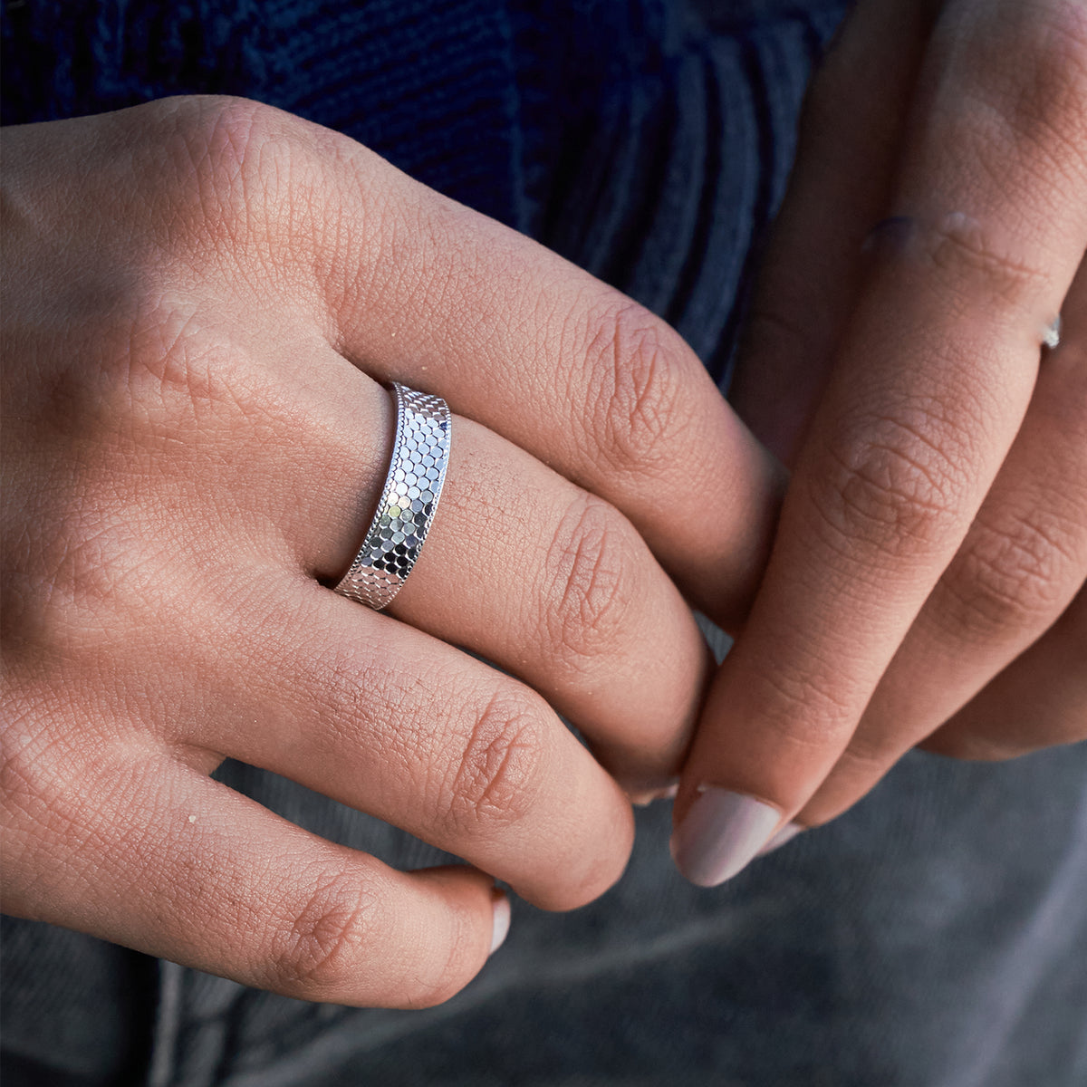 Silver Honeycomb Texture Ring For Her