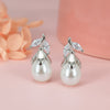 Silver Corolla Pear Pearl Earrings