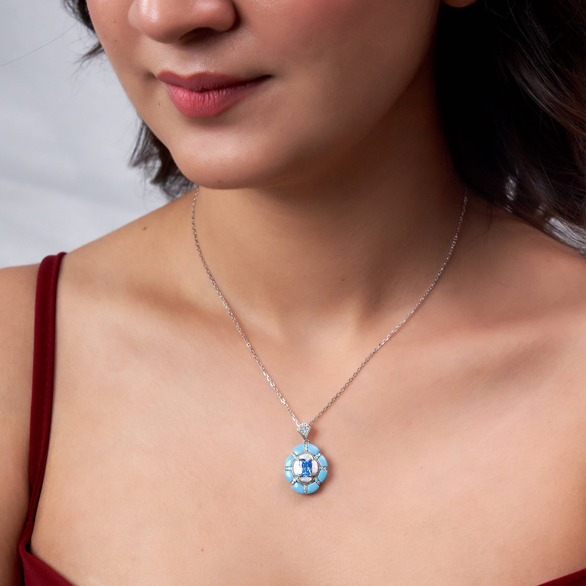 Silver Santorini sunset Turquoise Blue Luminous Pendant