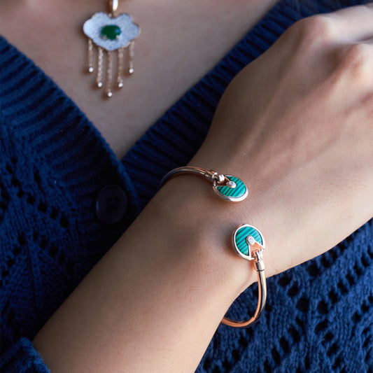 Rose Gold Malachite Open Cuff Bracelet For Her