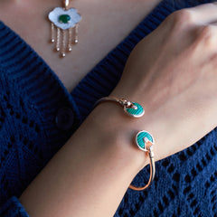 Rose Gold Malachite Open Cuff Bracelet For Her