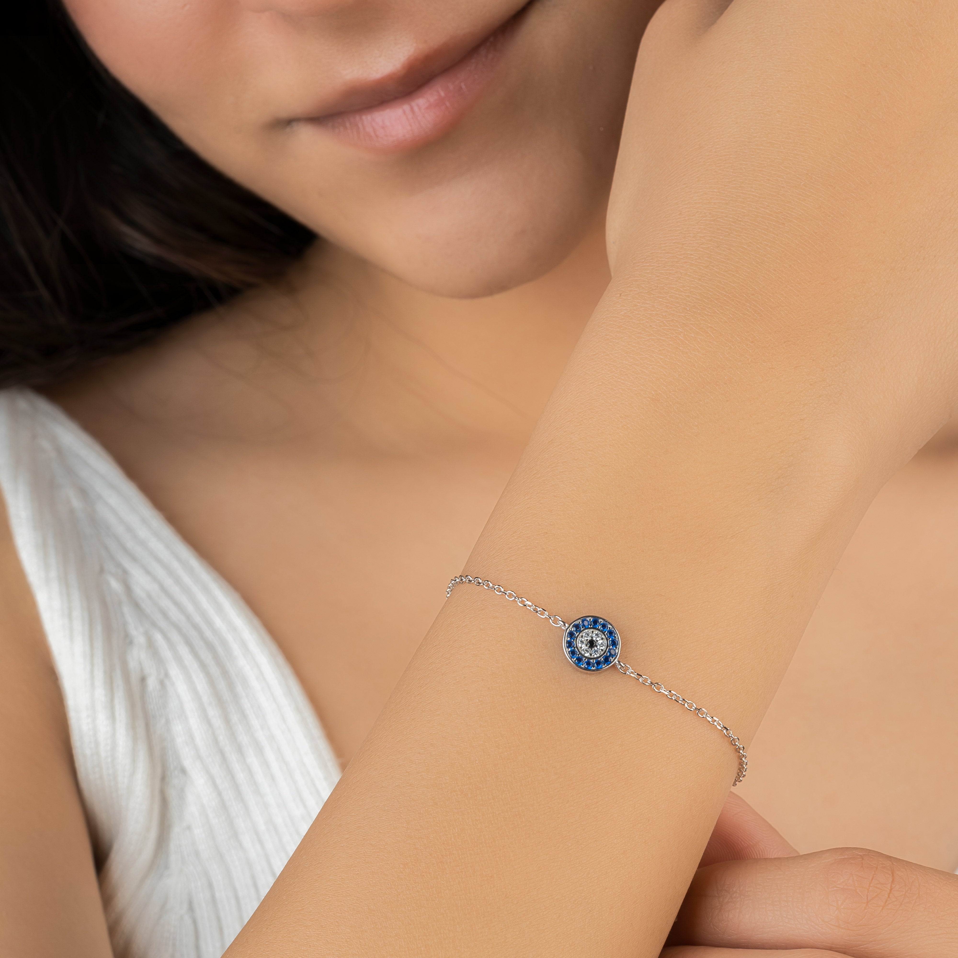 Pure Silver Celestial Halo Evil Eye Bracelet