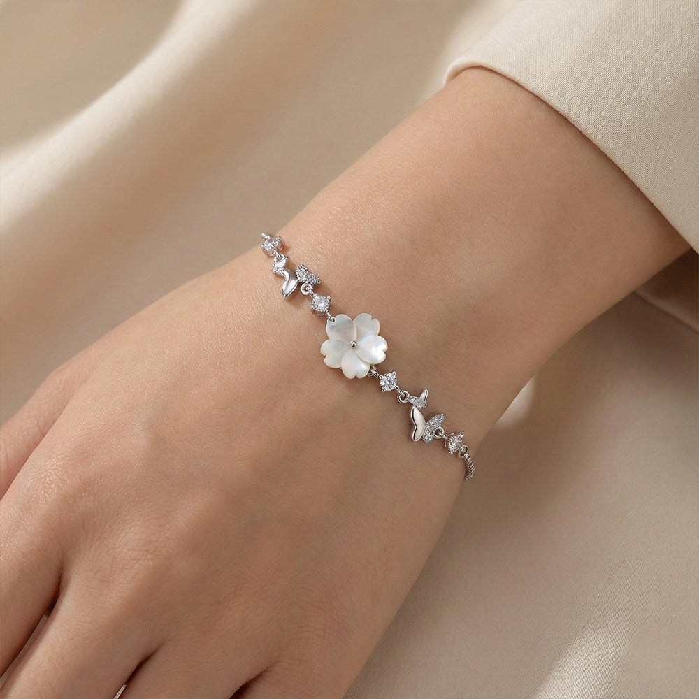 Silver Mother-of-Pearl Blossom & Butterfly Bracelet