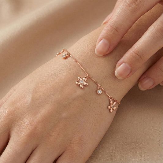 Rose gold Delicate Flower Charm Bracelet For her