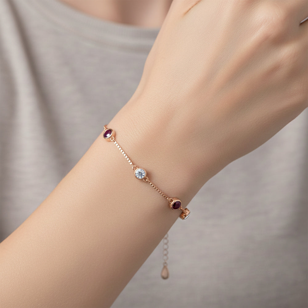 Rose gold Ruby and CZ Chain Bracelet for her
