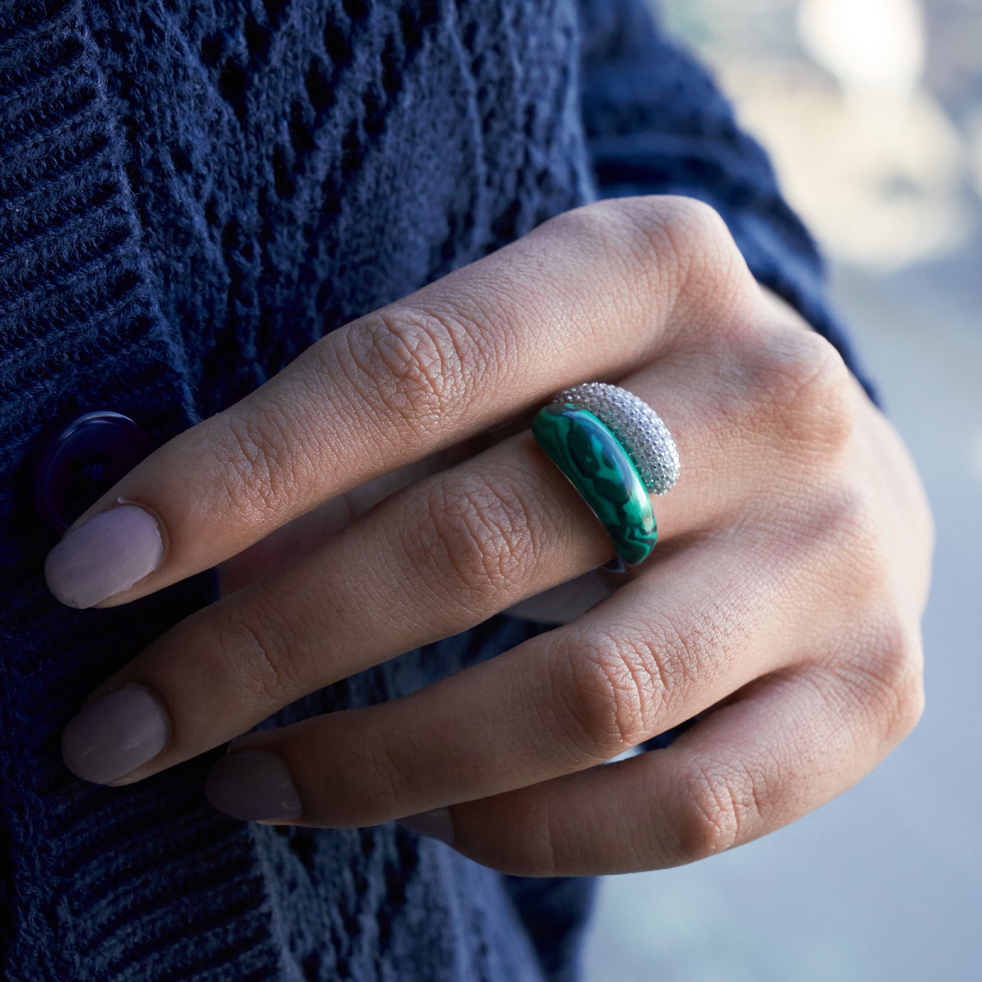 Silver Radiant Green Pave Zircon Statement Ring For Her