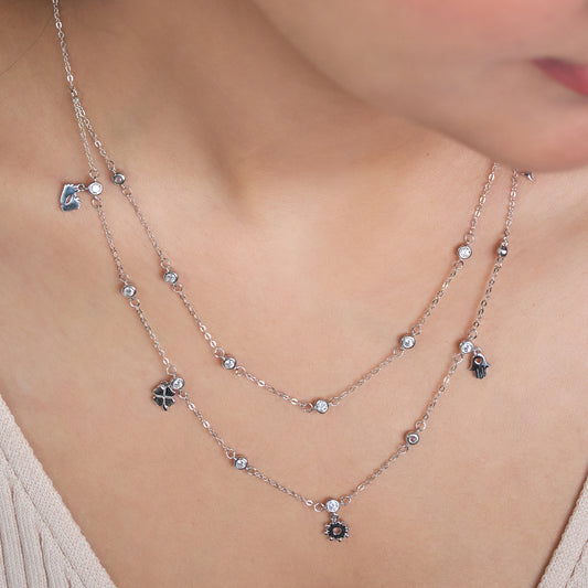 Silver Double Layered Bezel Charm Set