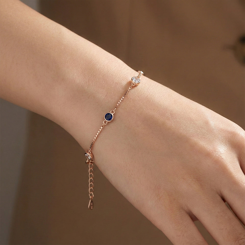 Rose gold Blue Sapphire and CZ Chain Bracelet for her