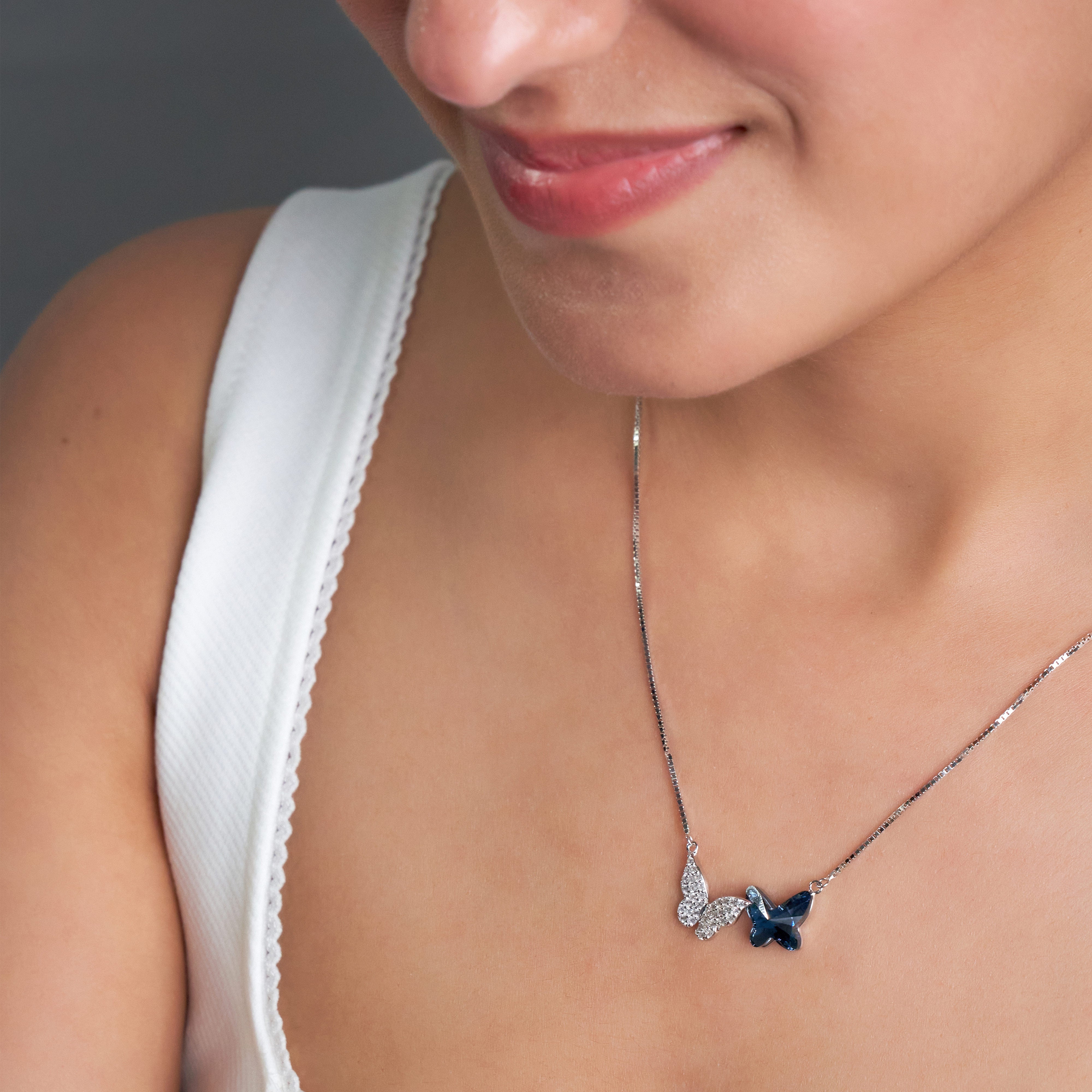 Silver Sparkling Dual Butterfly Pendant