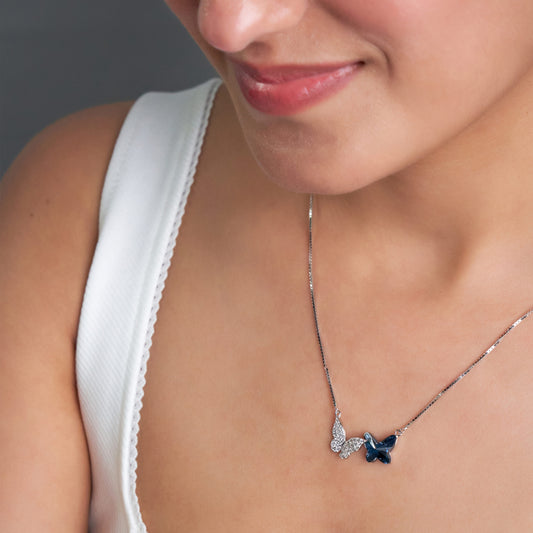 Silver Sparkling Dual Butterfly Pendant