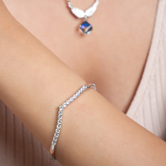 Silver V Shaped Elegant Stone Bracelet